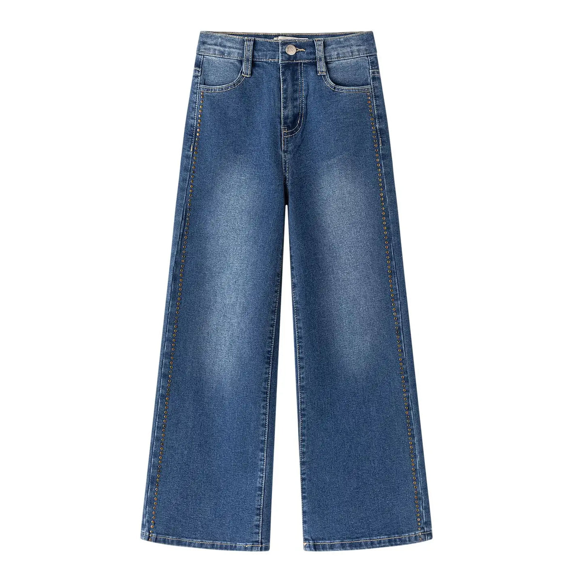 meisjes wijdvallende jeans, mediumgewassen, vervaagde voorkant met stuts