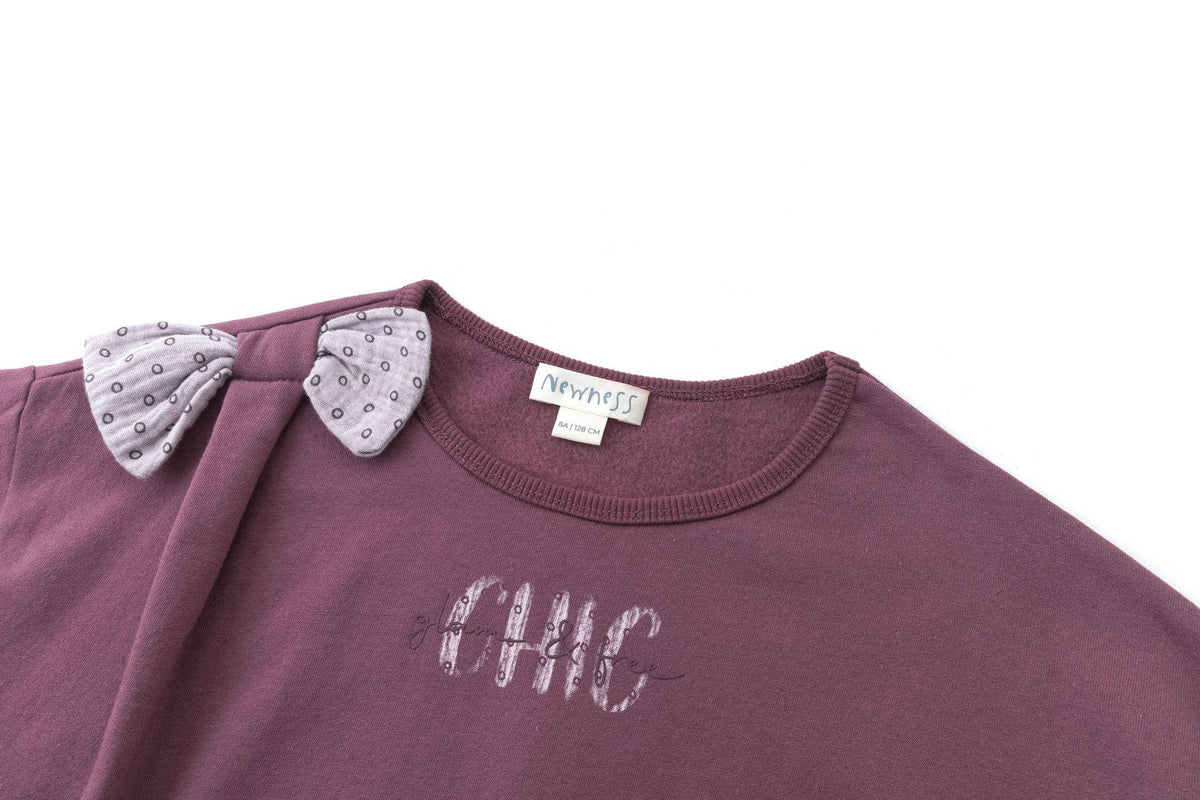 Newness Pull en polaire pour fille avec texte et nœud