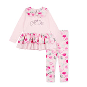 A'Dee Peplum-leggingset met rozenprint - Lichtroze