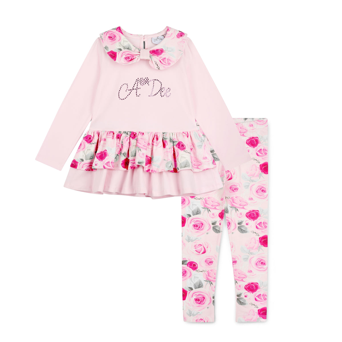 A’dee Peplum-leggingset met rozenprint - Lichtroze
