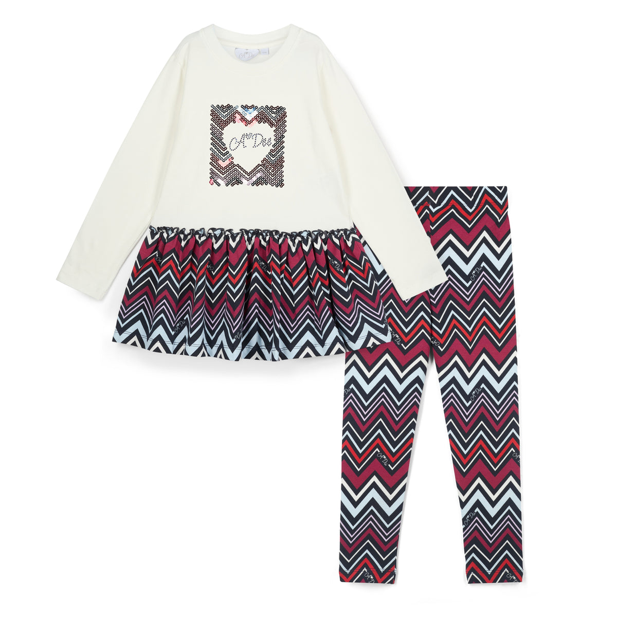 Ensemble legging à basque A’dee avec imprimé chevron - Blanc neige