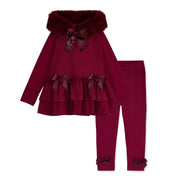 A'Dee Leggingset met bontrand - Kersenrood