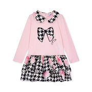 A'Dee Jurk met pied-de-poule print - Lichtroze