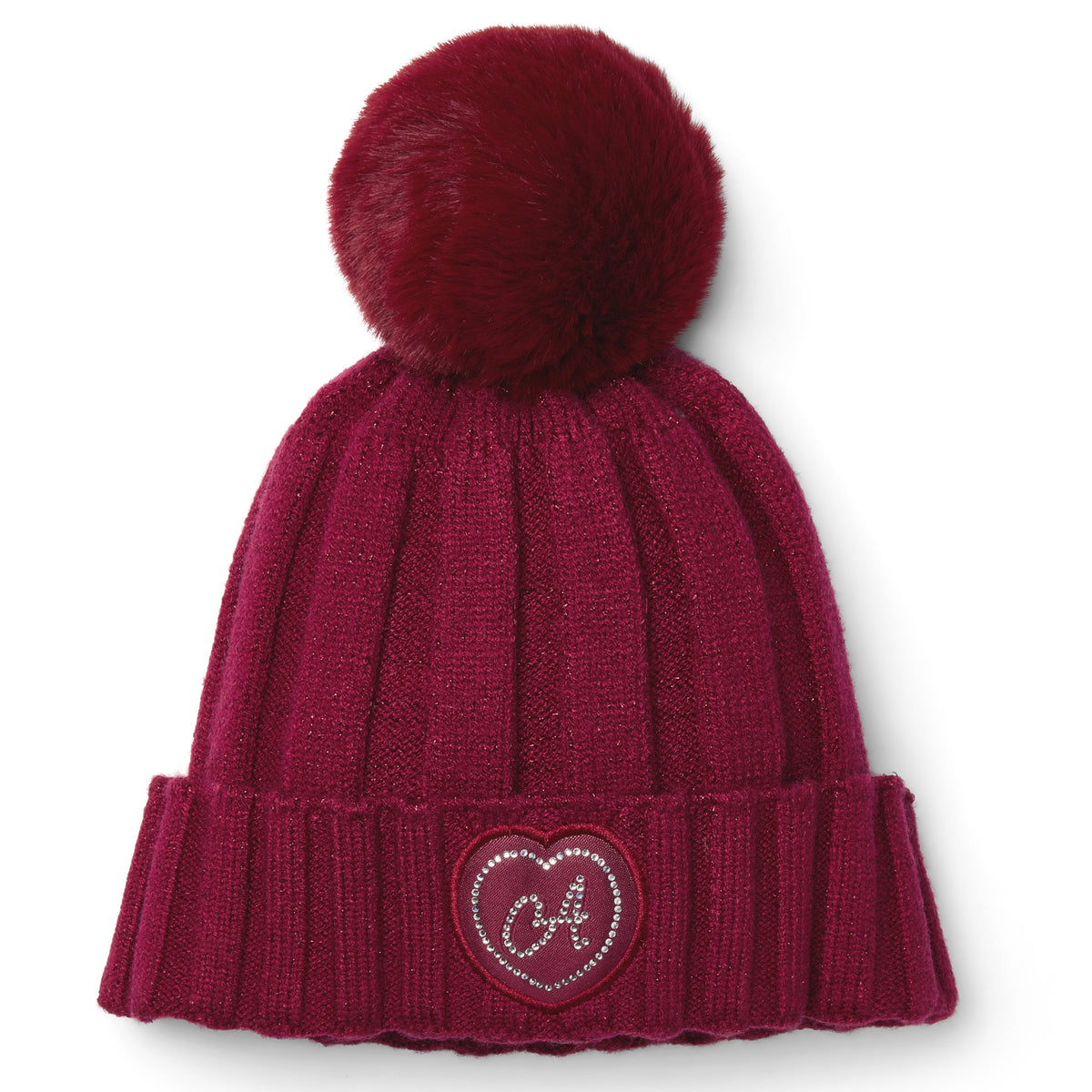 A’dee Gebreide muts met pompon - Kersenrood