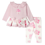 Little A Leggingset met rozenprint - Lichtroze