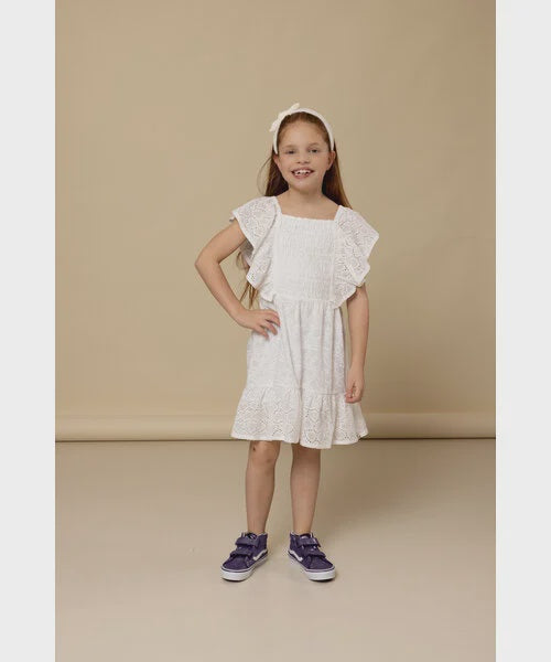 LOOXS Little Zomerjurk wit Broderie Anglaise