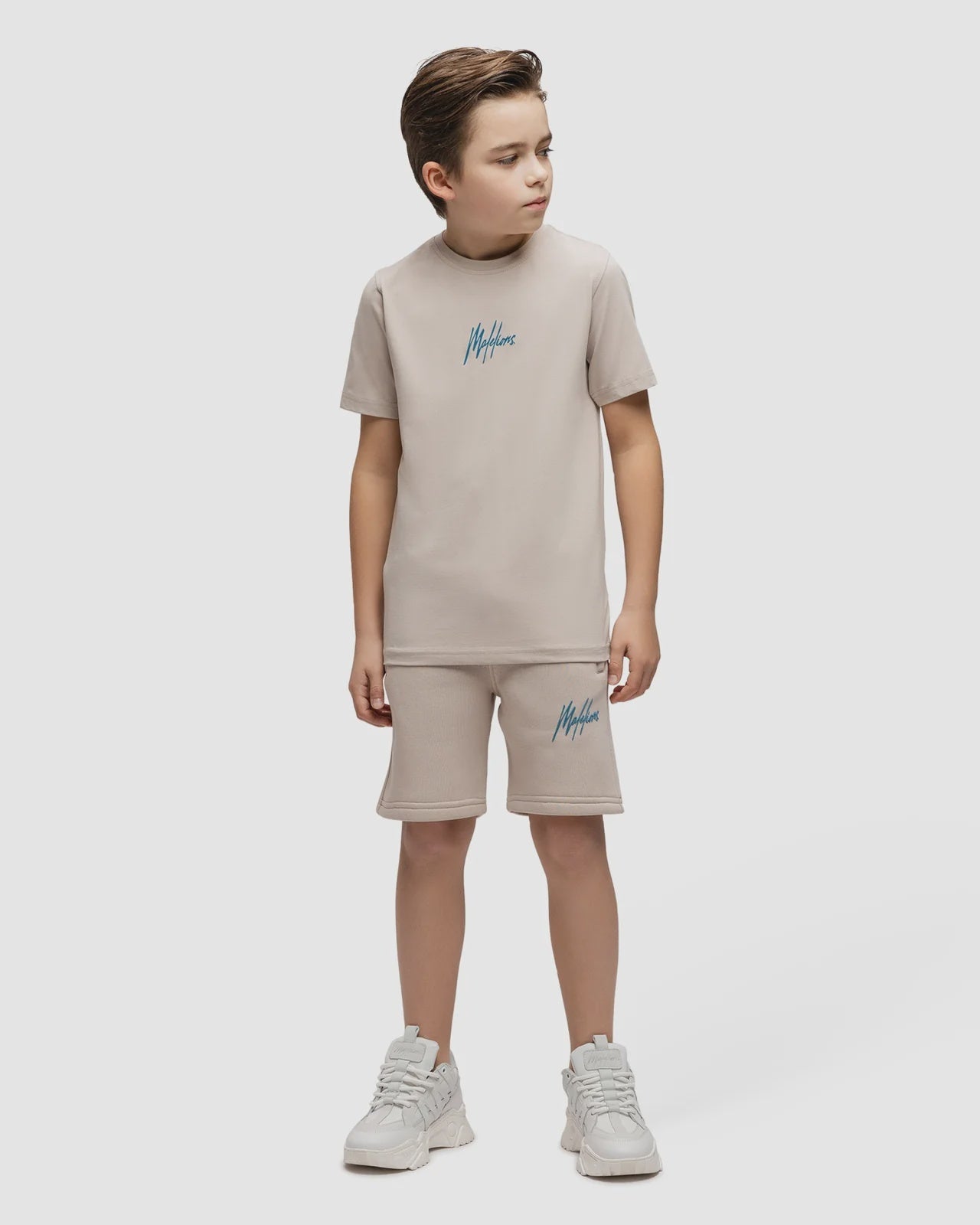 Malelions Junior Striped Signature Shorts  Taupe