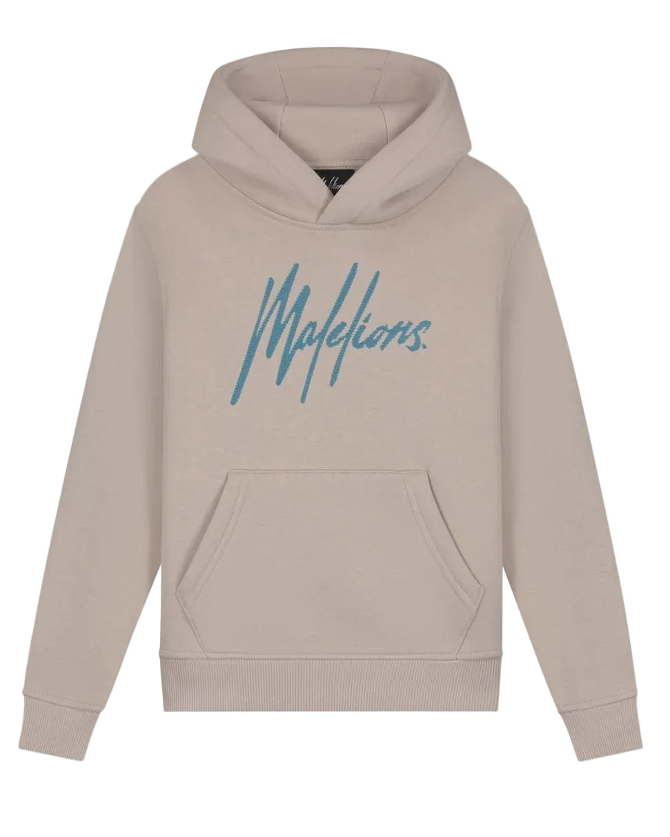 Malelions Junior Striped Signature Hoodie  Taupe