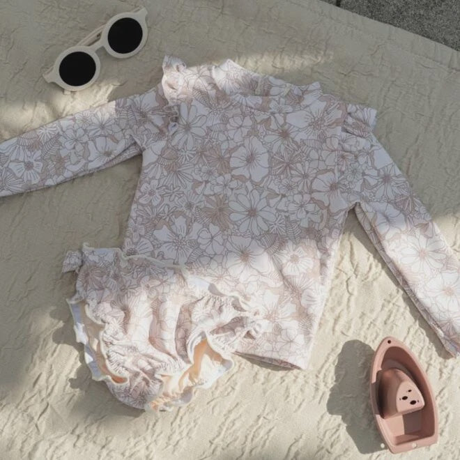 Dirkje meisjes zwemshirt met zwembroek lichtroze bloem