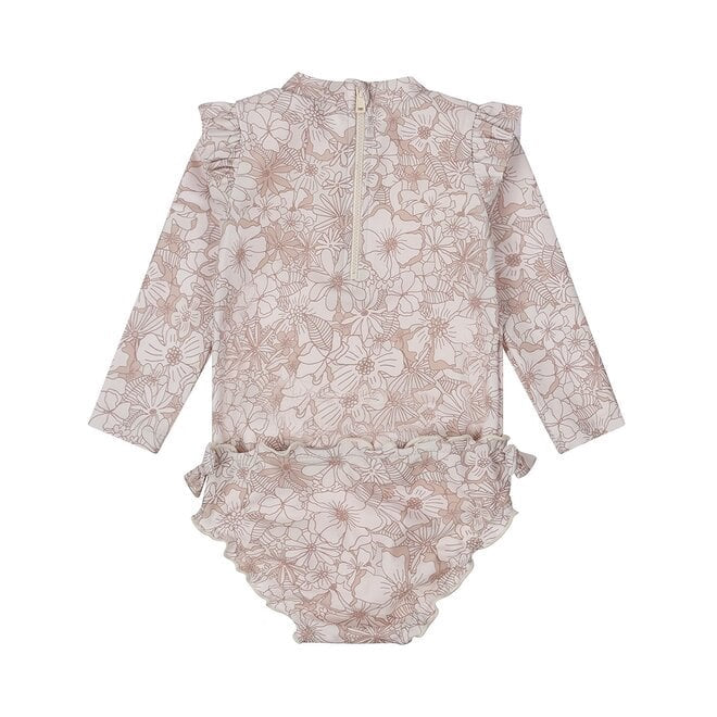 Dirkje meisjes zwemshirt met zwembroek lichtroze bloem