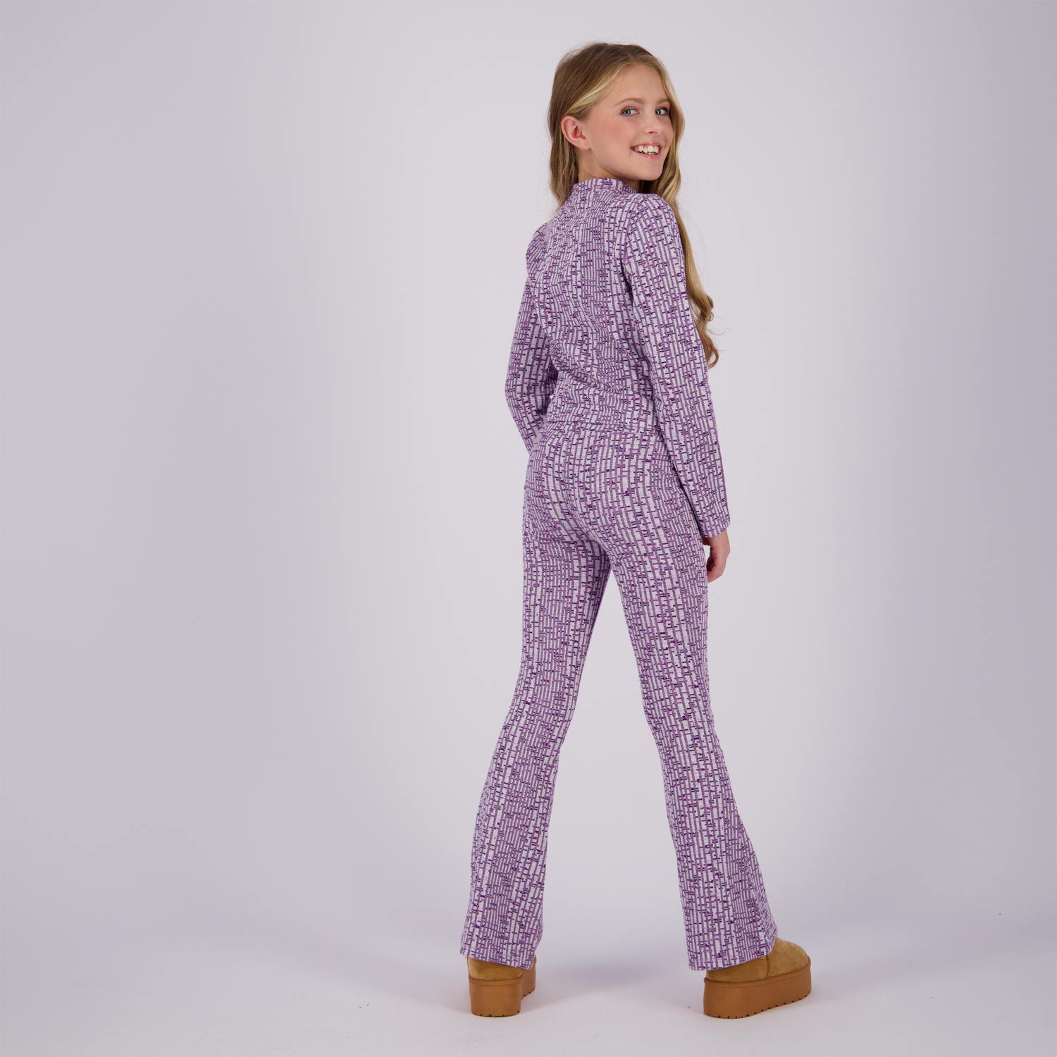 Vingino high waist flared broek Sindry met all over print lila