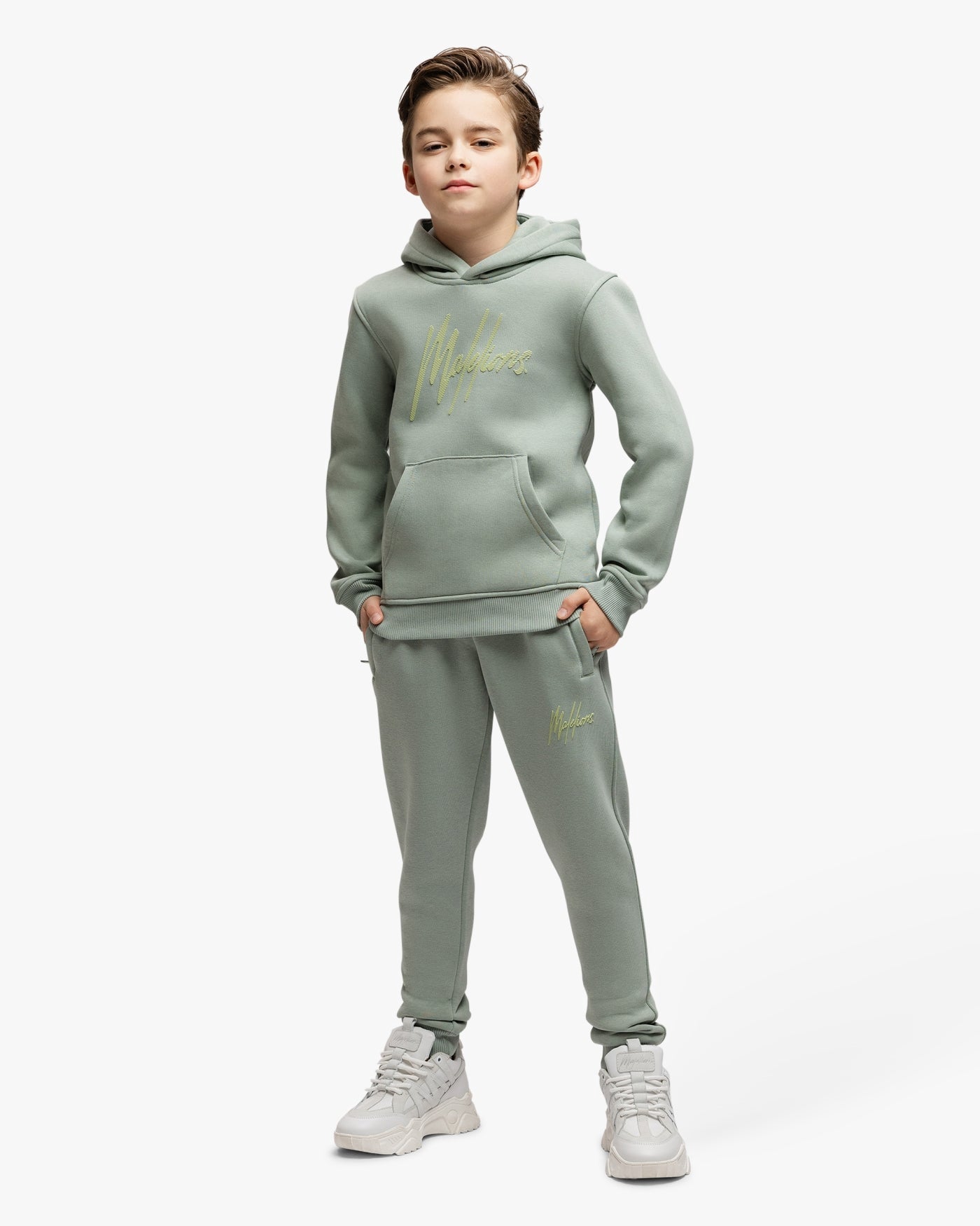 Malelions Junior Gestreepte Signature Joggingbroek | Agave Groen