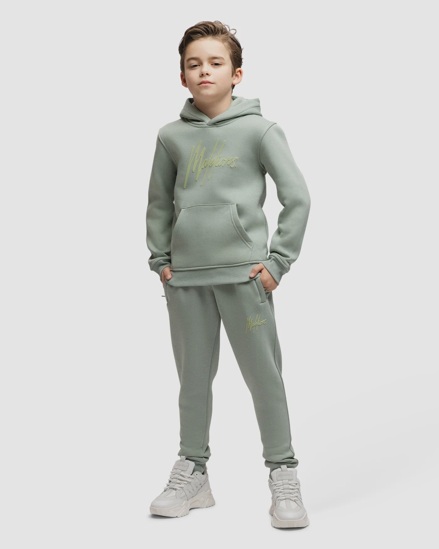 Malelions Junior gestreepte kenmerkende hoodie | Agave Groen