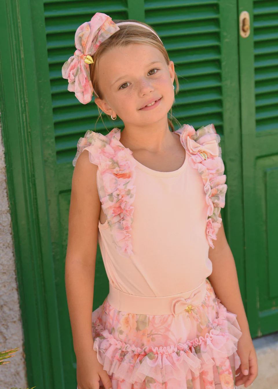 Angel’s Face Toni Ruffle Trim Top Peach Primrose
