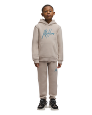 Malelions Junior Striped Signature Hoodie  Taupe