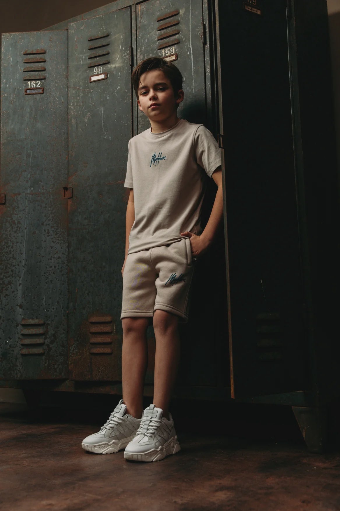 Malelions Junior Striped Signature Shorts  Taupe