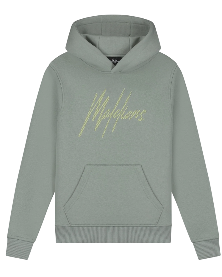 Malelions Junior gestreepte kenmerkende hoodie | Agave Groen