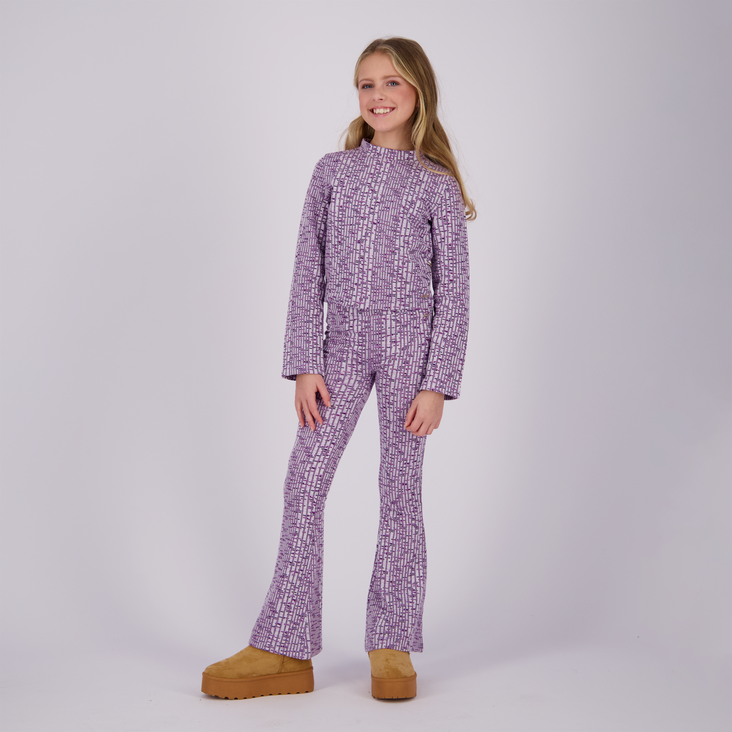 Vingino high waist flared broek Sindry met all over print lila