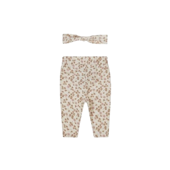 Dirkje meisjes baby bio broek haarband off white bloemetjes