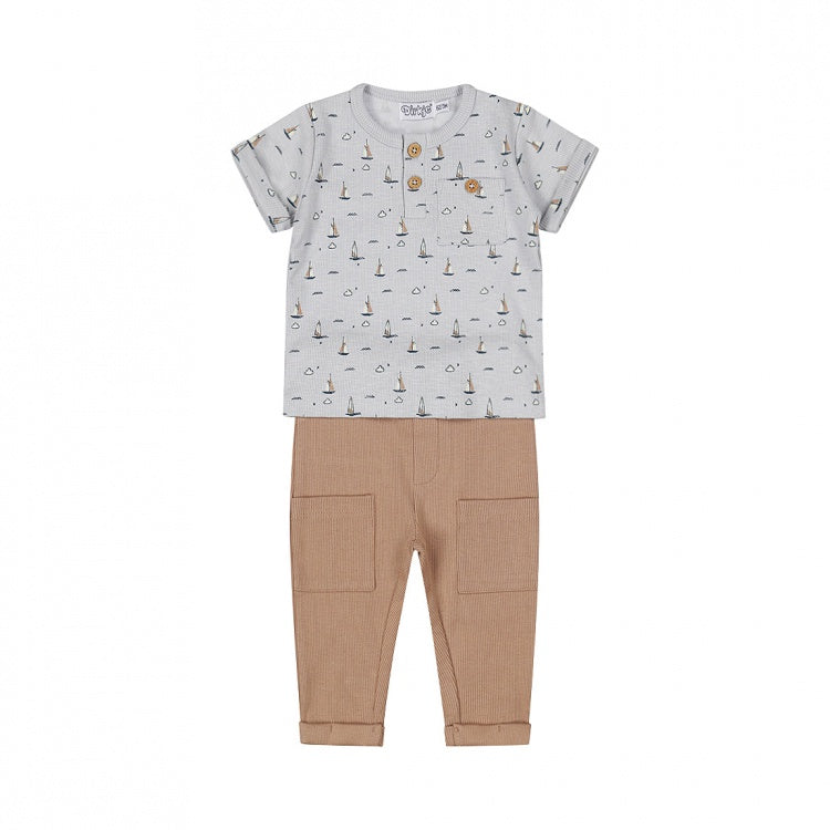 Dirkje Jungen Baby T-shirt Hose hellblau braun Boote