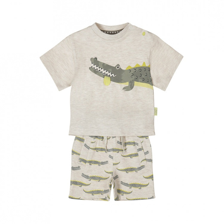 Dirkje jongens baby set T-shirt shorts off white gemêleerd