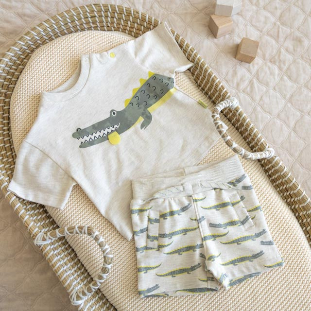 Dirkje jongens baby set T-shirt shorts off white gemêleerd