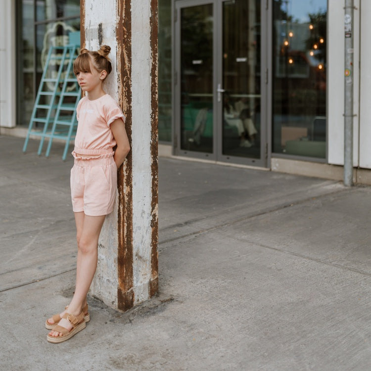 No Way Monday meisjes set shirt shorts roze badstof