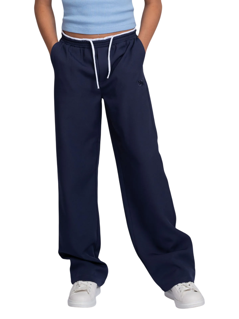 Nik & Nik  broek met dubbele tailleband en trekkoord blauw