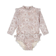 Dirkje meisjes zwemshirt met zwembroek lichtroze bloem