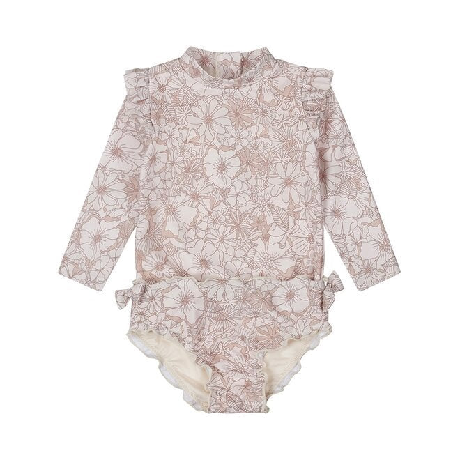 Dirkje meisjes zwemshirt met zwembroek lichtroze bloem