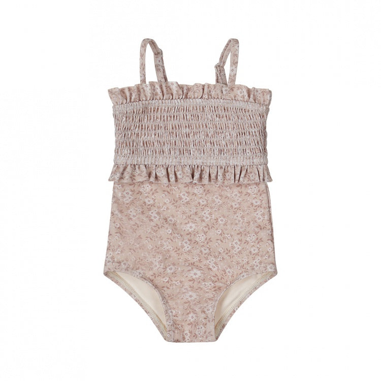 Dirkje meisjes badpak beige bloemetjes
