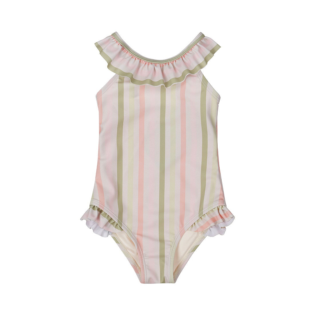 Dirkje meisjes badpak off white roze groen gestreept