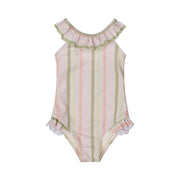 Dirkje meisjes badpak off white roze groen gestreept