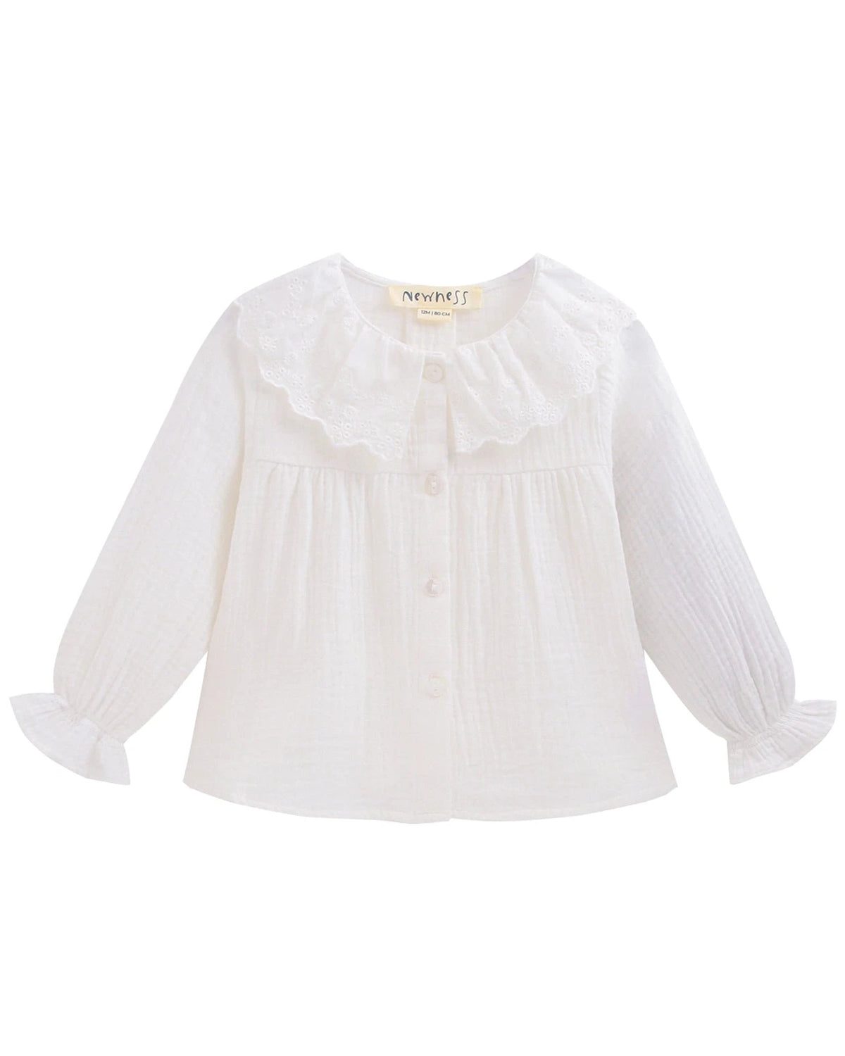 Blouse baby meisje ronde hals, pas en knopen