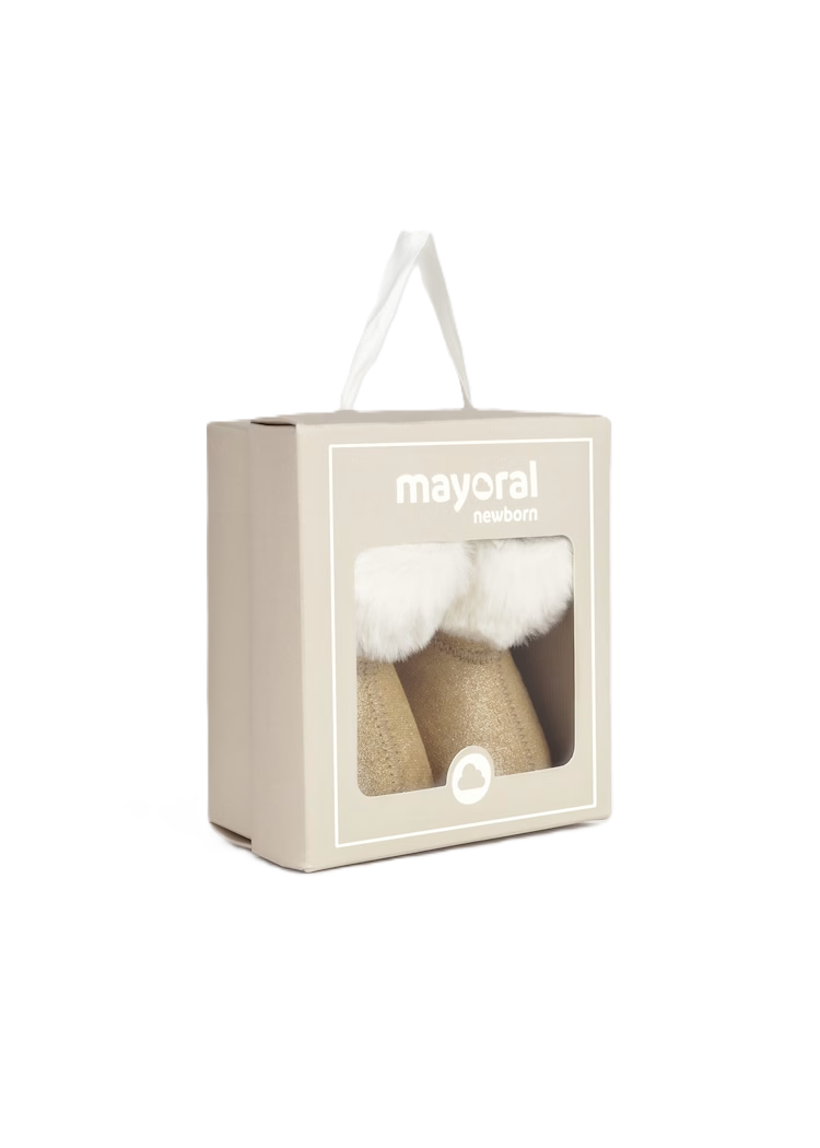 Mayoral Newborn girl fur boots Almond