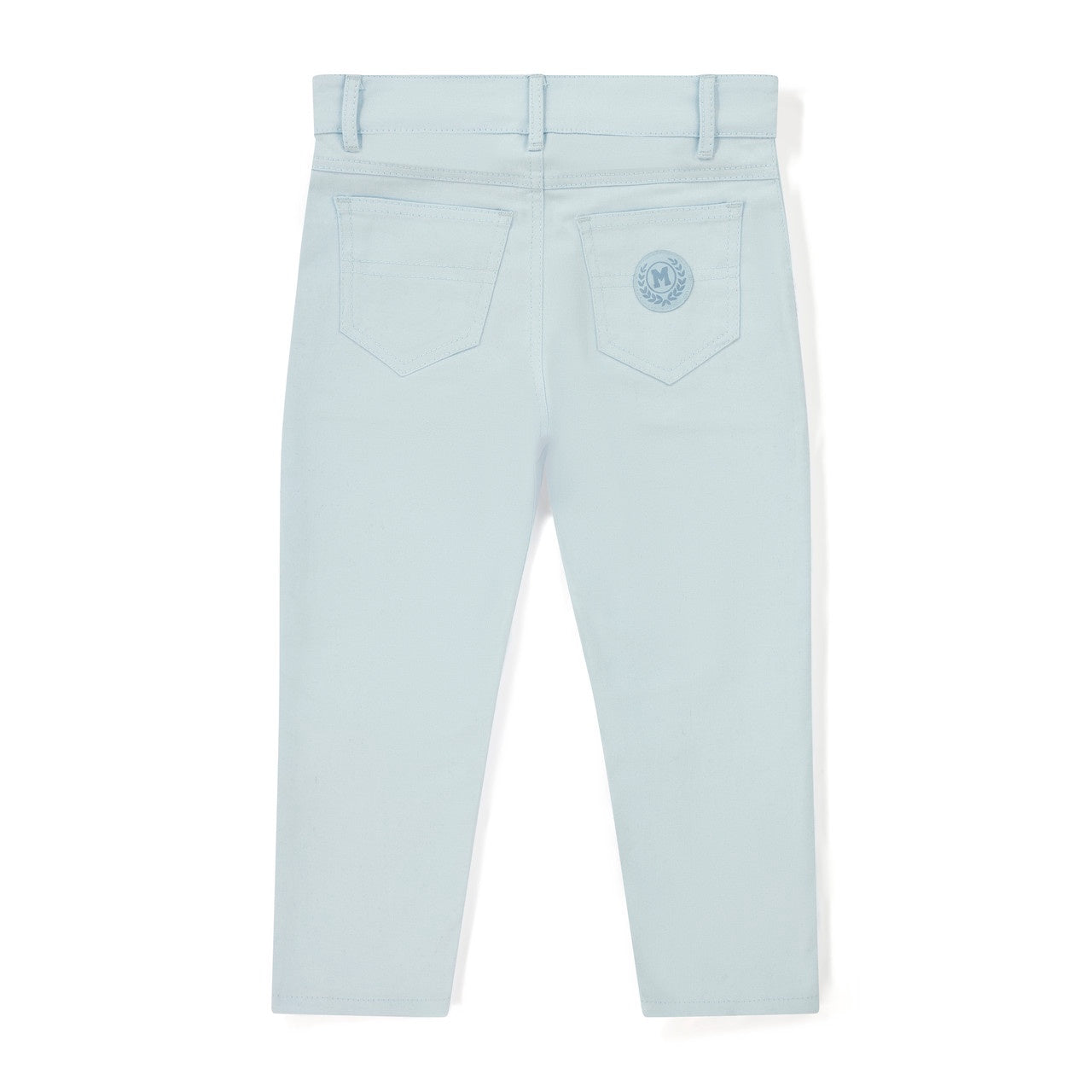 Mitch & Son Boys Blue Twill Trousers with Logo on One Leg
