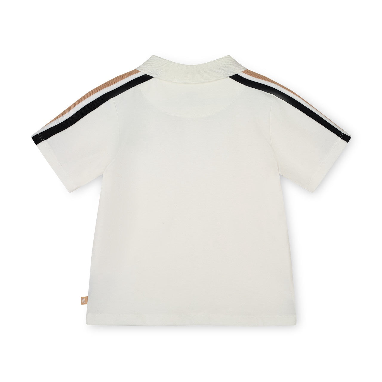Mitch & Son Boys White Short Sleeved Polo T-Shirt with Tape Striped Sleeves & Logo Badge