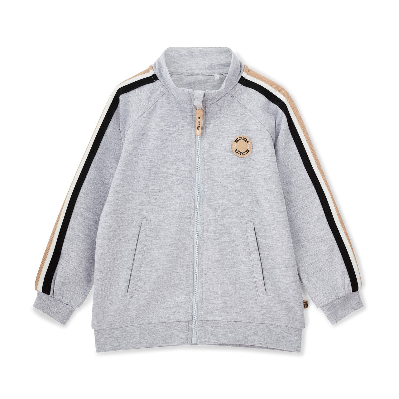 Mitch & Son Boys Grey Melange Zipper Tracksuit with Stripes Down Sleeves & Legs & Logo Badge on Chest