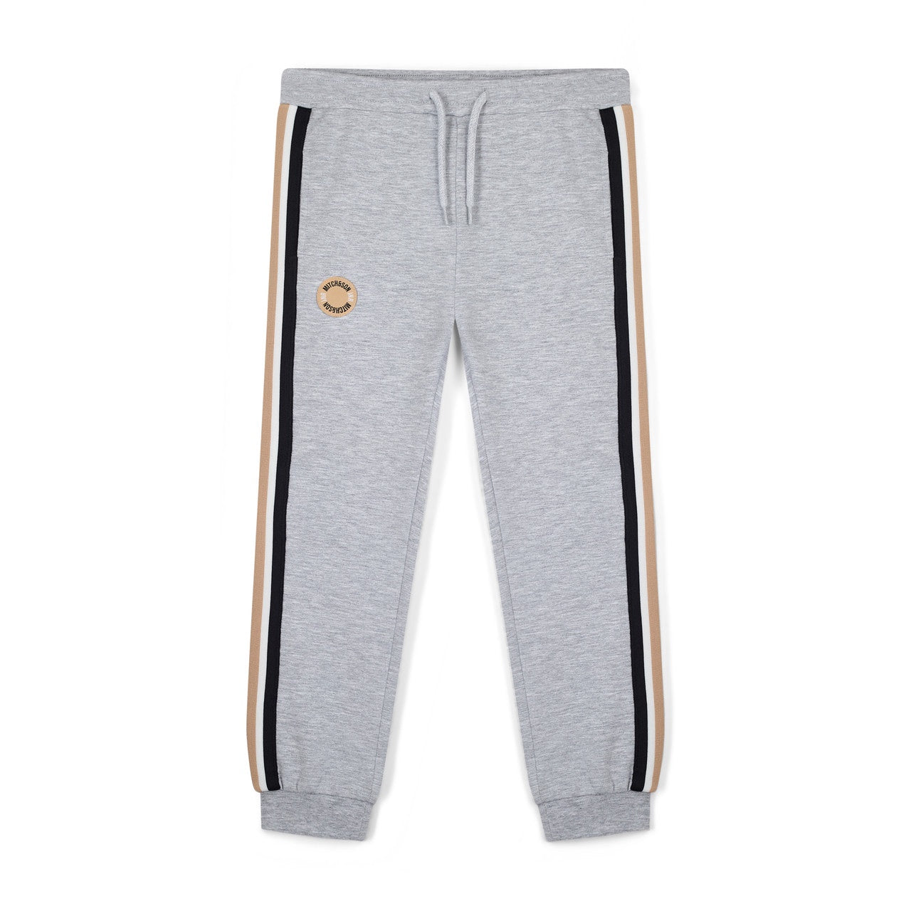 Mitch & Son Boys Grey Melange Zipper Tracksuit with Stripes Down Sleeves & Legs & Logo Badge on Chest