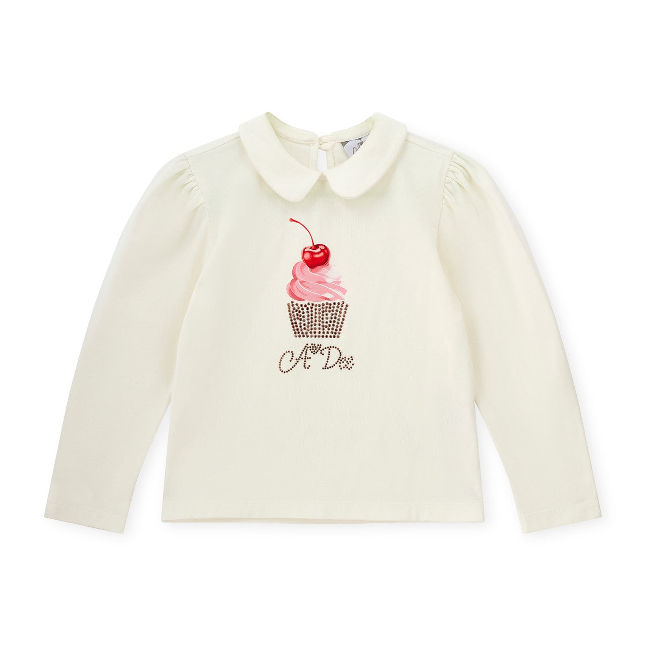 A'dee Girls White Collared Top with Cupcake Print & Pink Bear Printed Skirt
