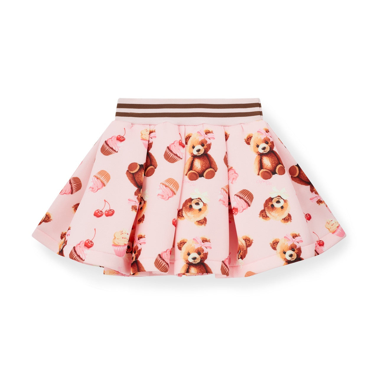 A'dee Girls White Collared Top with Cupcake Print & Pink Bear Printed Skirt