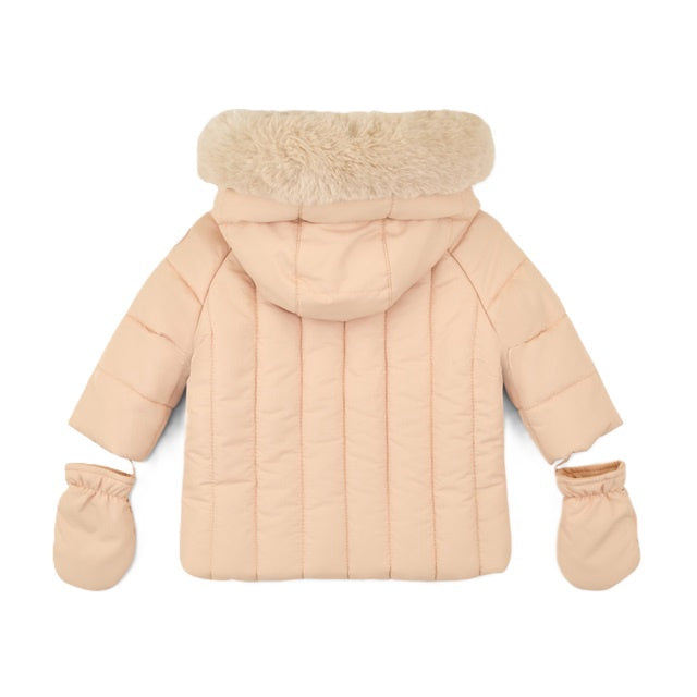 Mitch & Son Mini Boys Beige Padded Coat with Detachable Mitts & Fur Lined Hood
