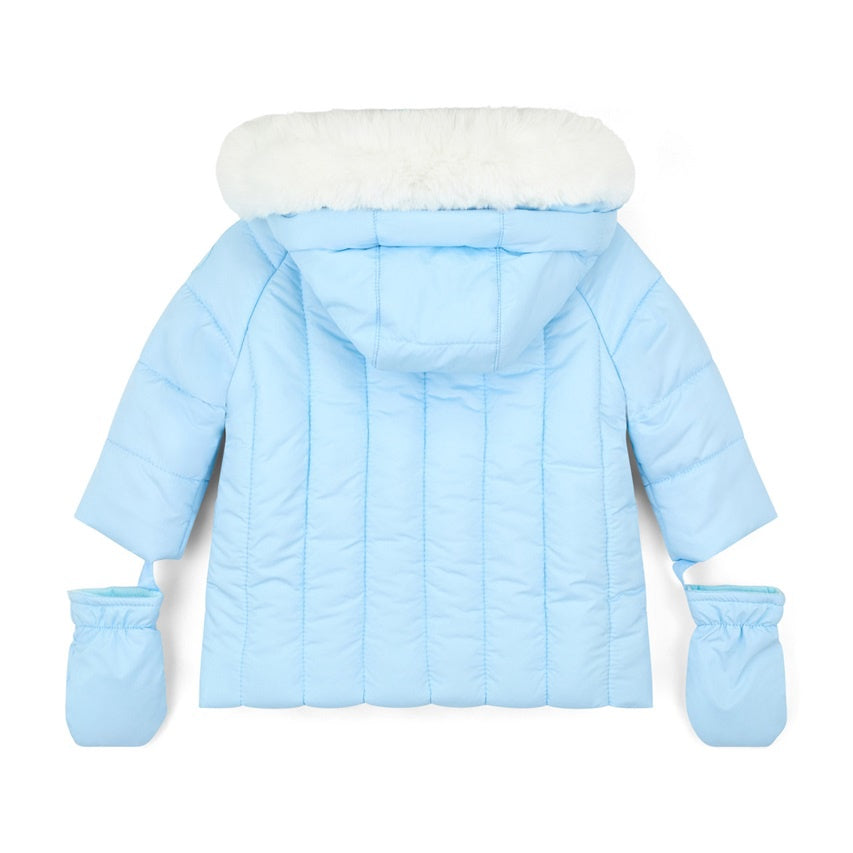 Mitch & Son Mini Boys Blue Padded Coat with Detachable Mitts & Fur Lined Hood