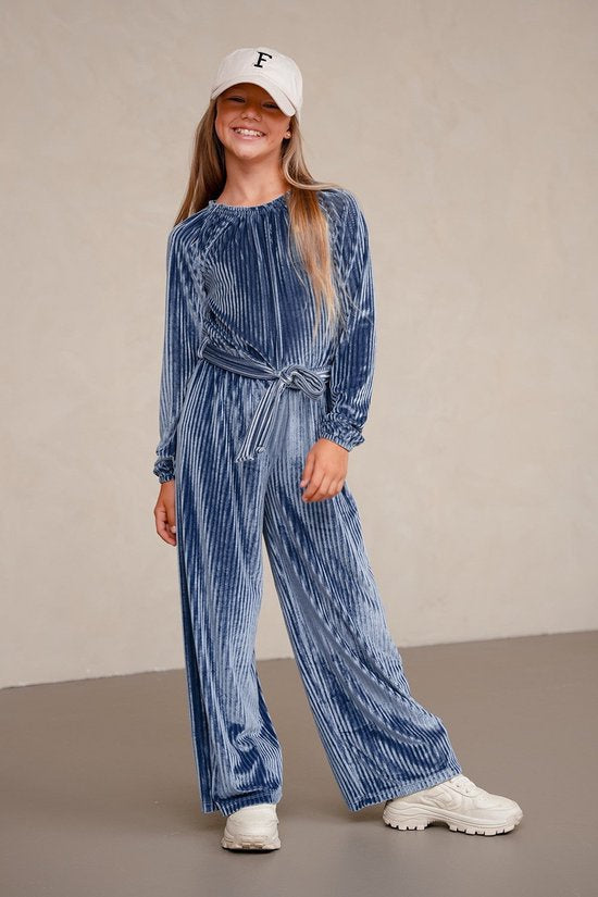 LIKE FLO Bella Flo girls velvet jumpsuit Ice blue