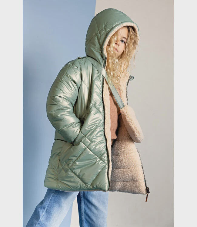 NONO winter winterjas meisjes  groen  Betty reversible, capuchon, middellang + tas