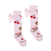 A'dee Leah beer print kousen met strik (pink fairy)