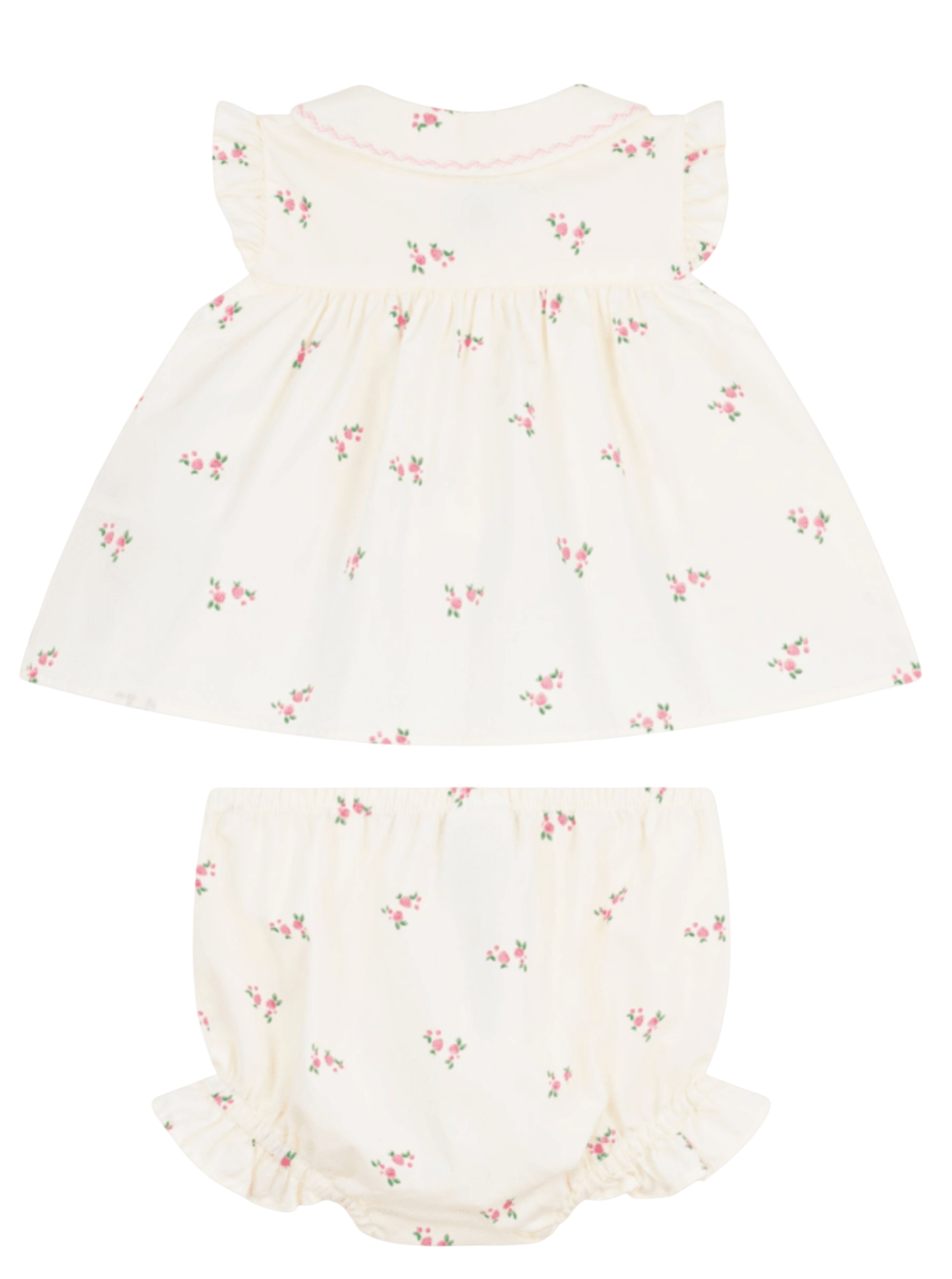 Petit Bateau Tweedelig katoenen babysetje met een bloesje en pofbroekje met bloemenprint