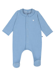Petit Bateau Fluwelen babypyjama met effen kraag blauw