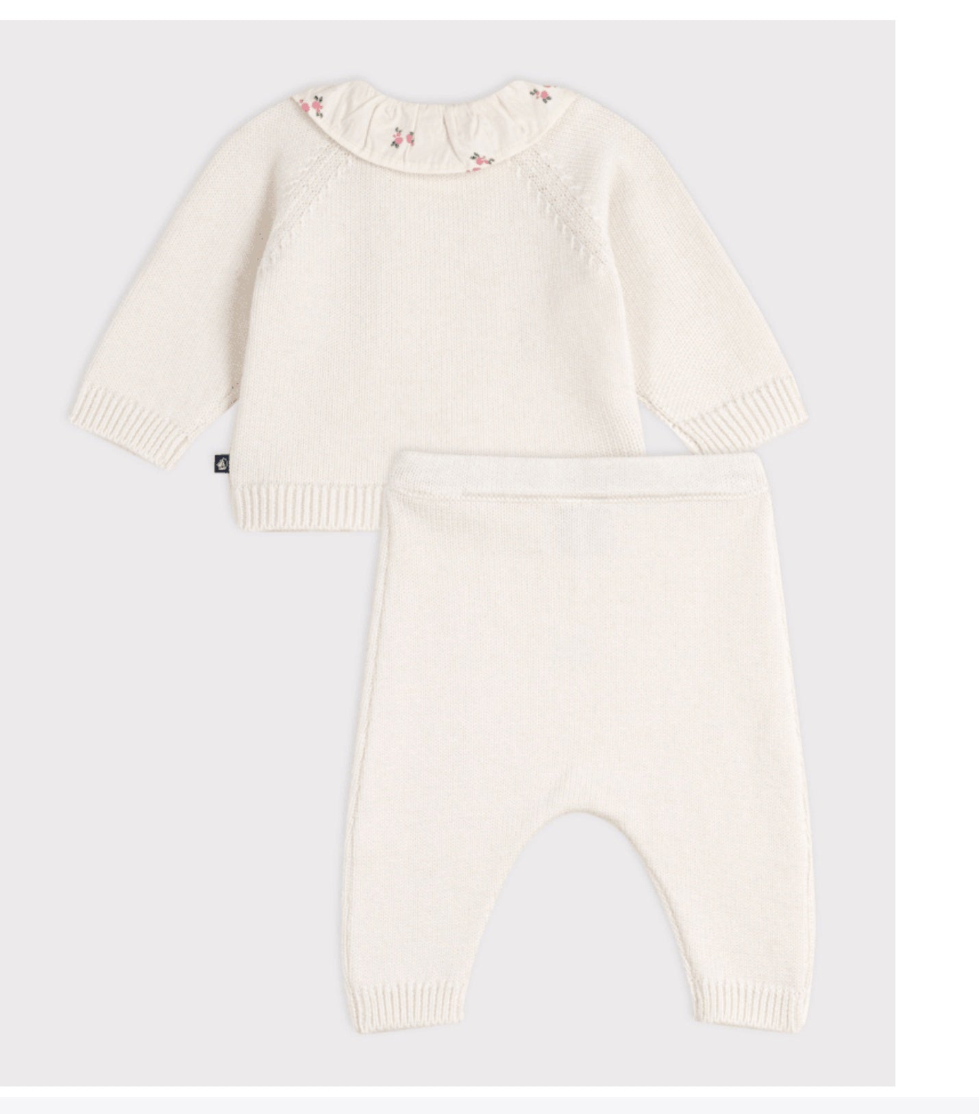 Petit Bateau Tweedelig babysetje van wol en katoen met fleurig kraagje