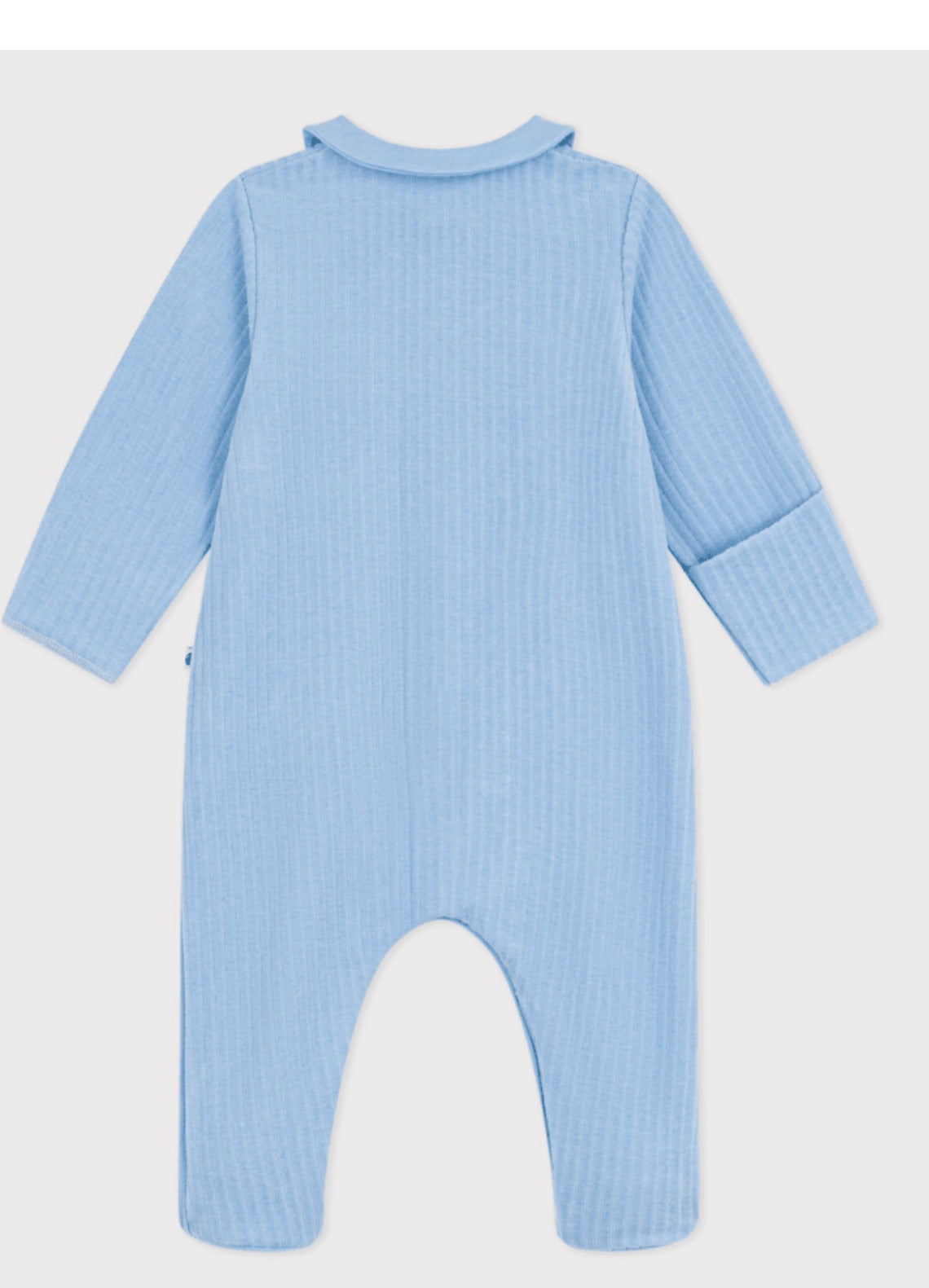 Petit Bateau Fluwelen babypyjama met effen kraag blauw